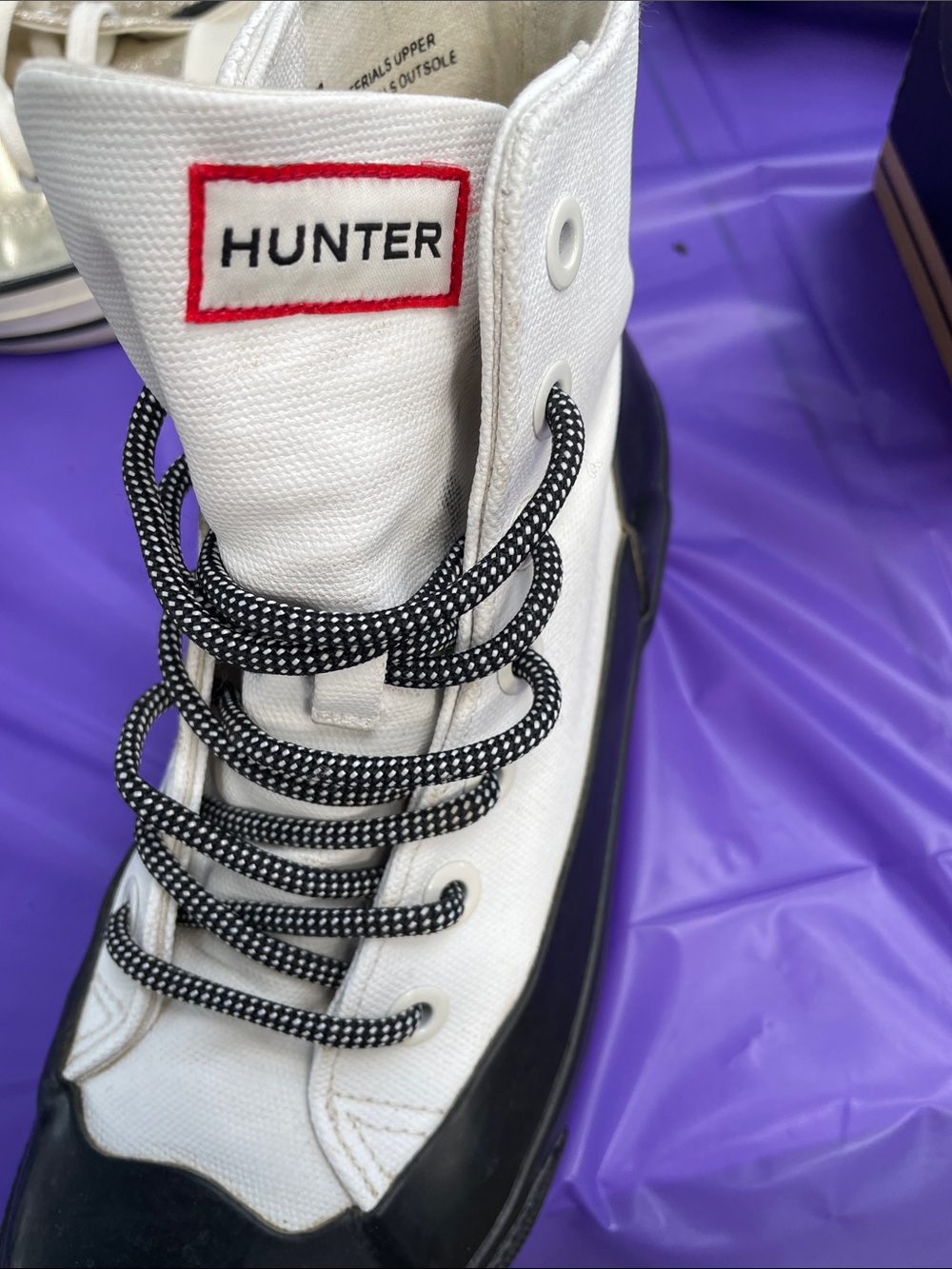 Hunter White High-Top Sneakers with Black Trim